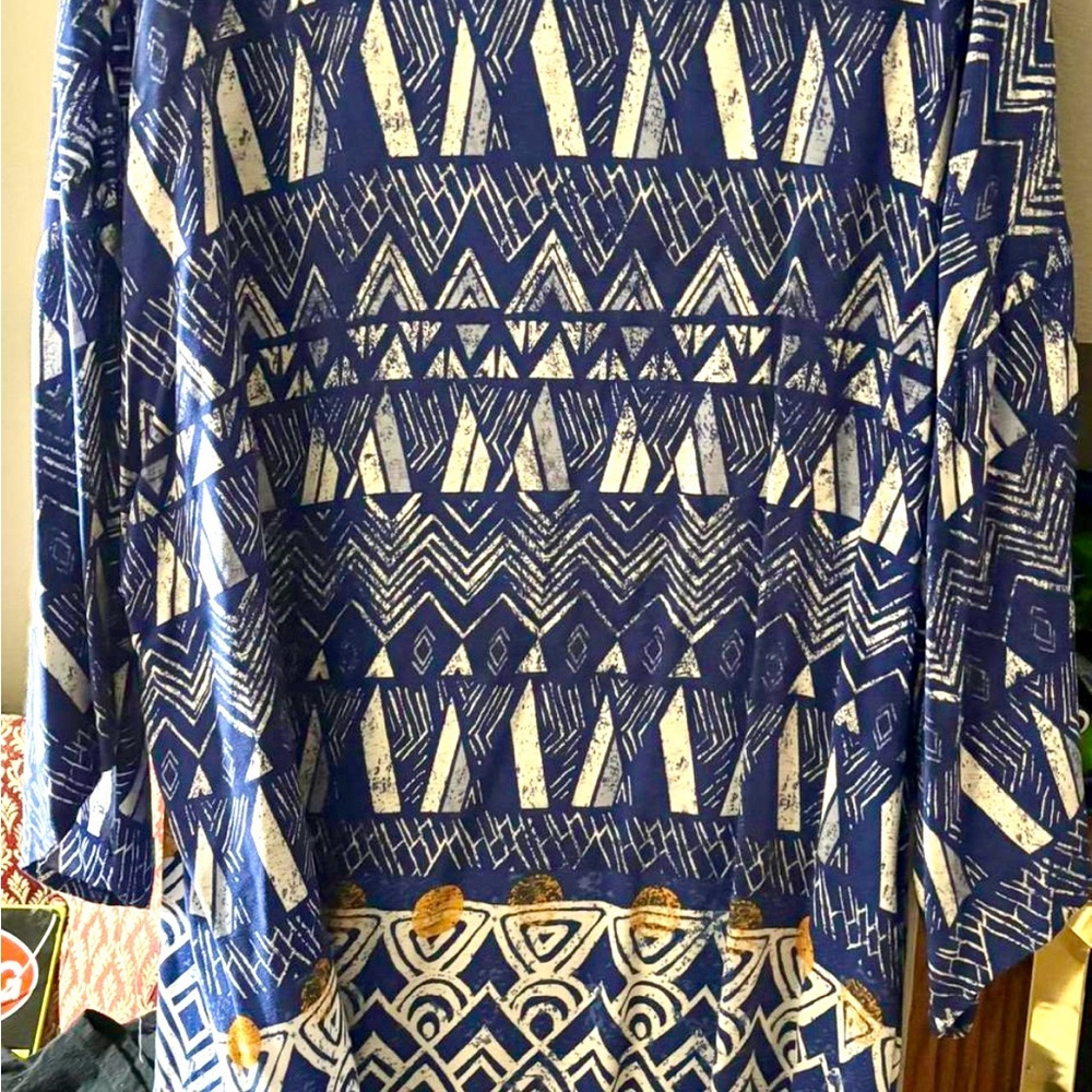 Knox Rose Boho Blue and White Patterned Free Style Lightweight Jacket/Topper